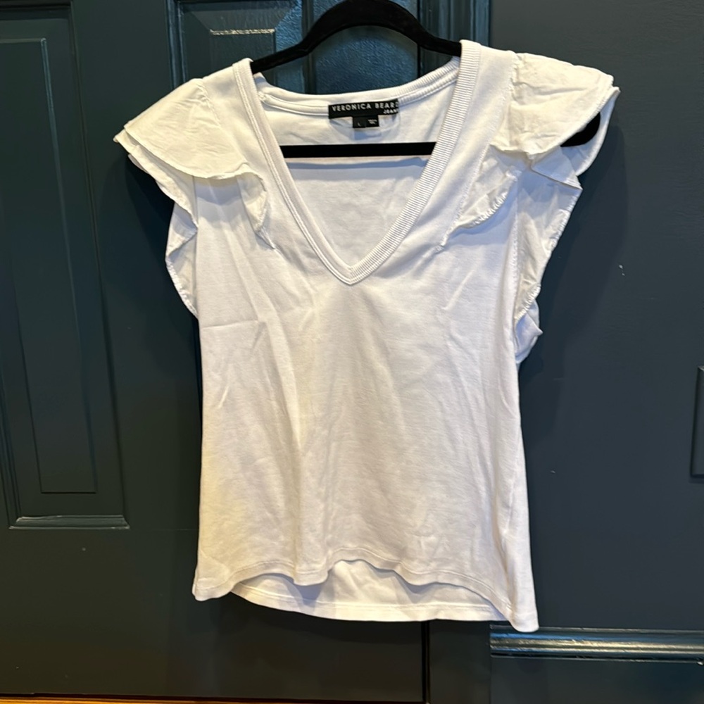 Veronica Beard White Top With Flutter Sleeve - image 1
